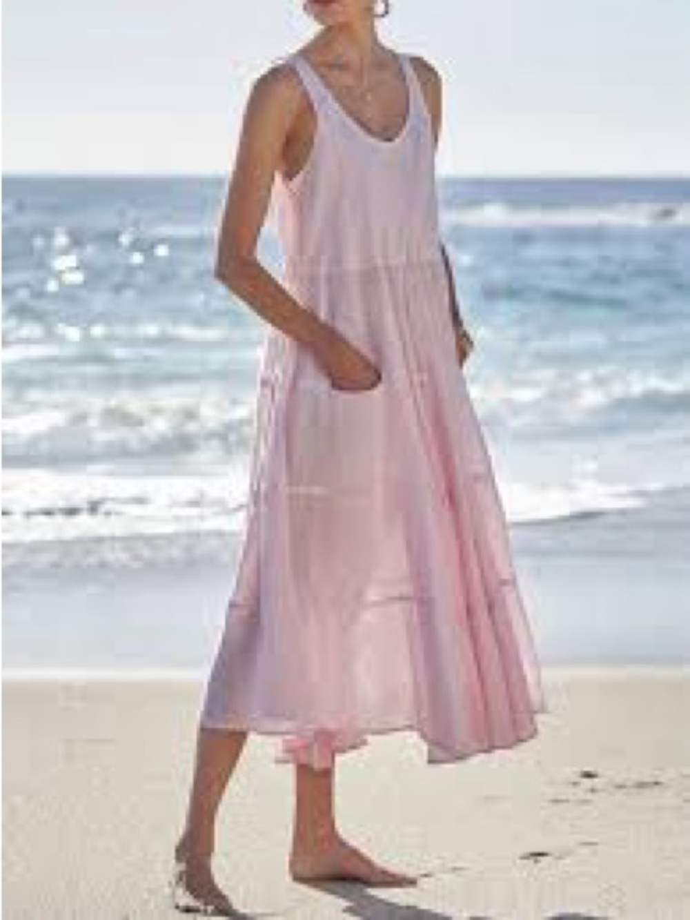 CP Shades Soft Pink Sleeveless Maxi Dress with Pockets